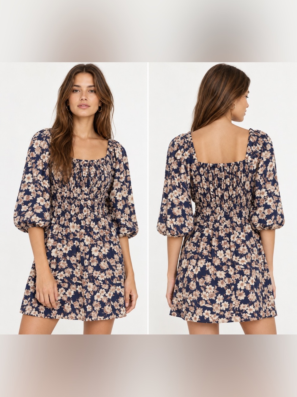Sanctuary Marina Floral Smocked Puff Sleeve Flowy Mini Dress Size 2